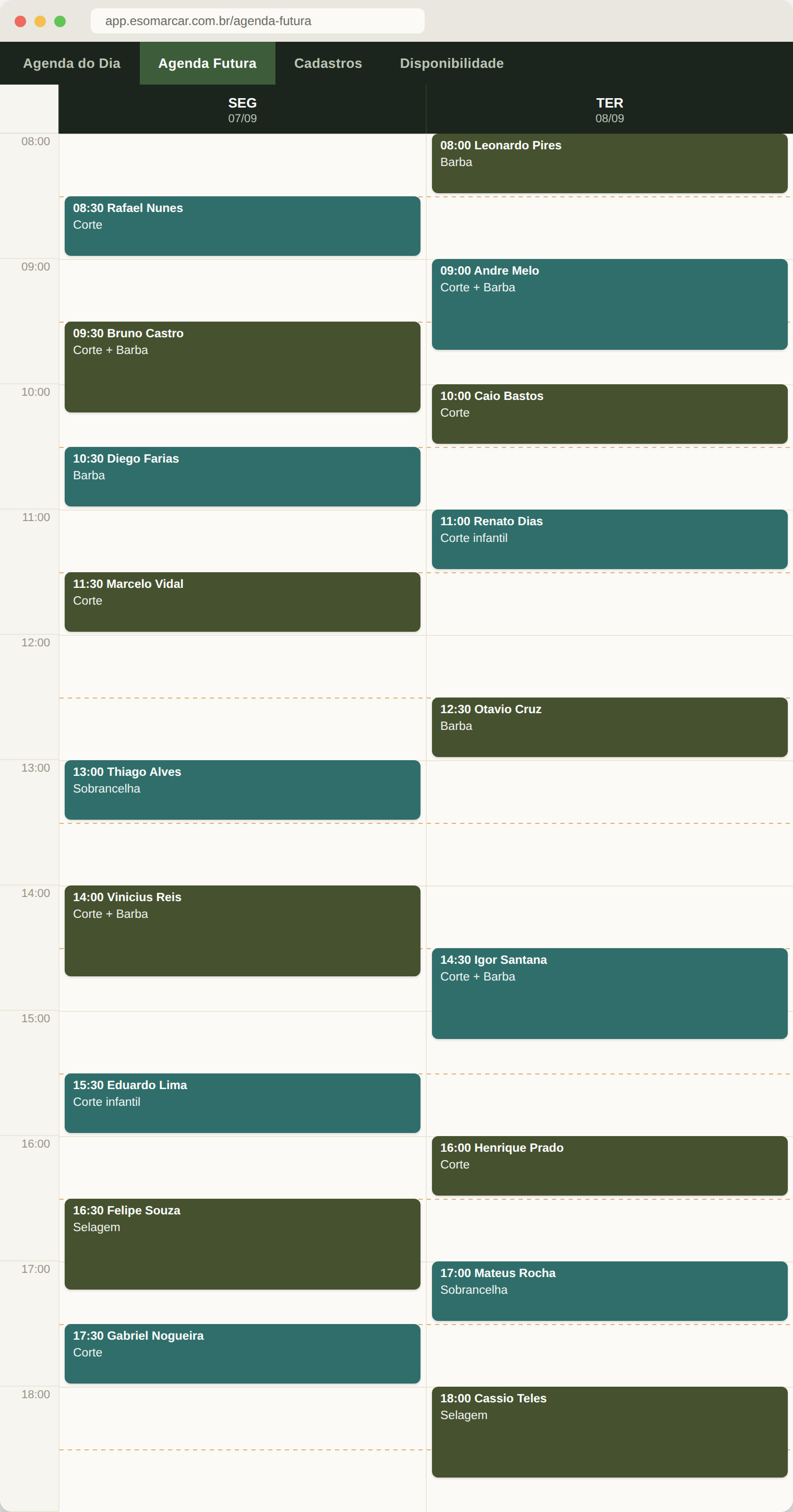 Agenda futura da equipe
